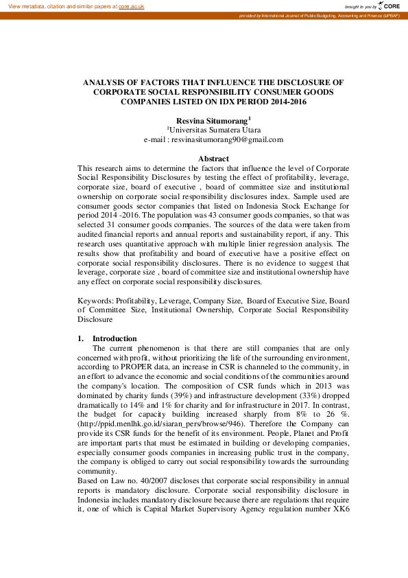 (PDF) Analysis of Factors That Influence the Disclosure of Corporate ...