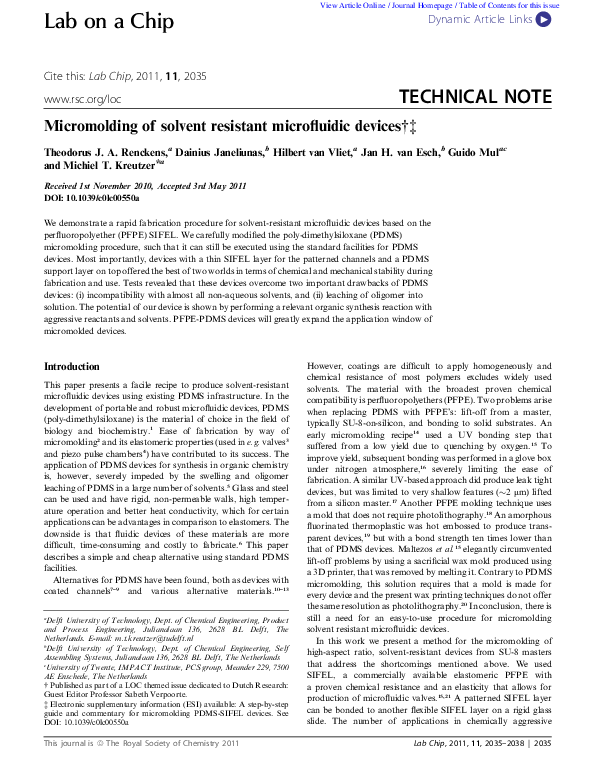 (PDF) Micromolding of solvent resistant microfluidic devices