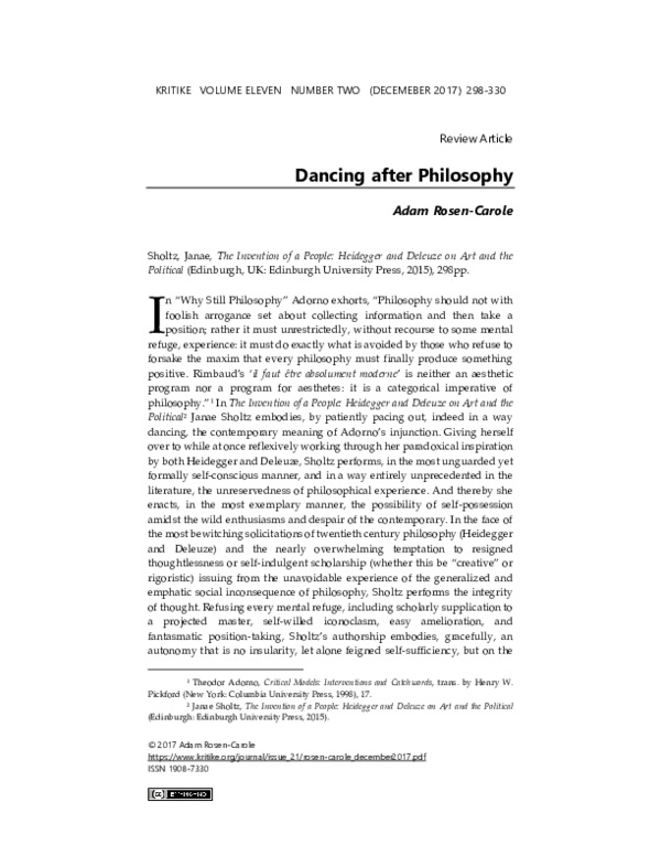 (PDF) Dancing after Philosophy