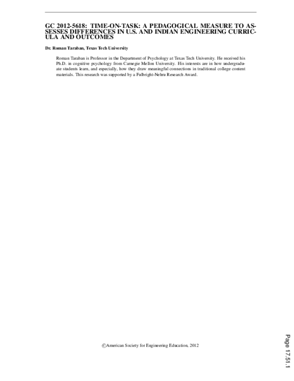 (PDF) Time-on-Task: A Pedagogical Measure To Assesses Differences in U ...