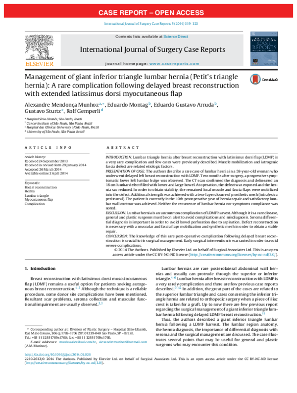 (PDF) Management of giant inferior triangle lumbar hernia (Petit's