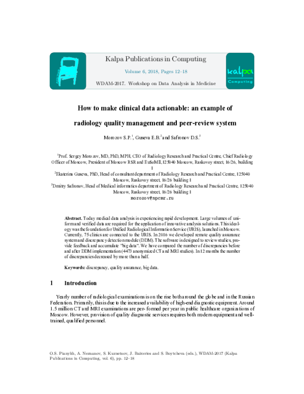 (PDF) How to make clinical data actionable: an example of radiology ...