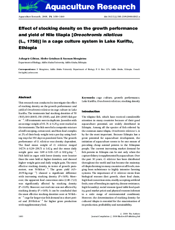 (PDF) Effect of stocking density on the growth performance and yield of ...