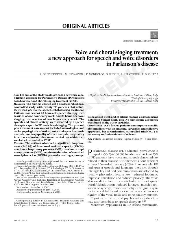 (PDF) Voice and choral singing treatment: a new approach for speech and ...