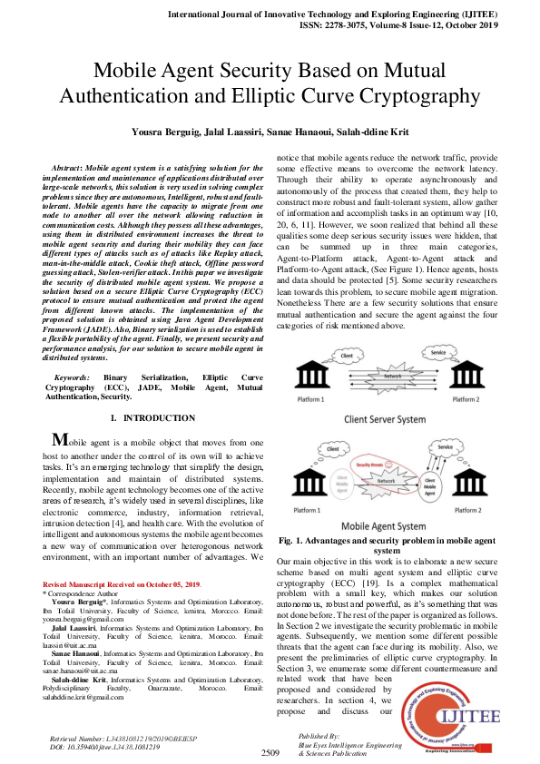 (PDF) Mobile Agent Security Based on Mutual Authentication and Elliptic ...