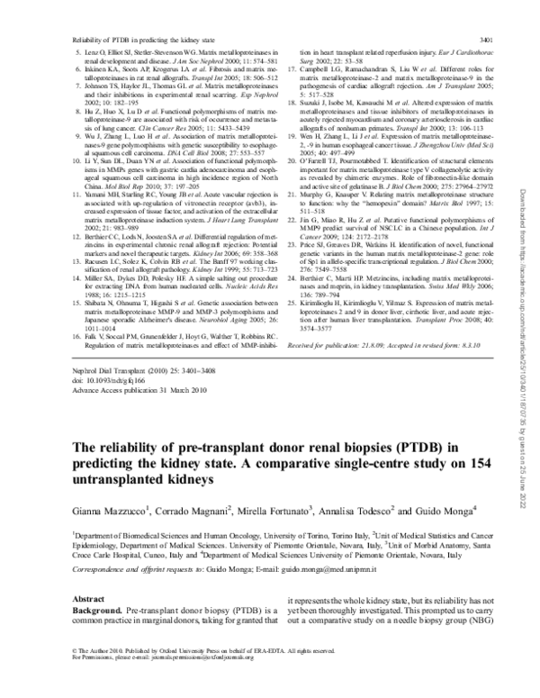 (PDF) The reliability of pre-transplant donor renal biopsies (PTDB) in ...