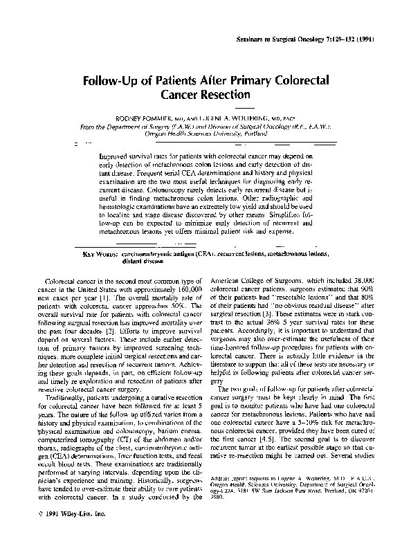 (PDF) Follow-up of patients after primary colorectal cancer resection