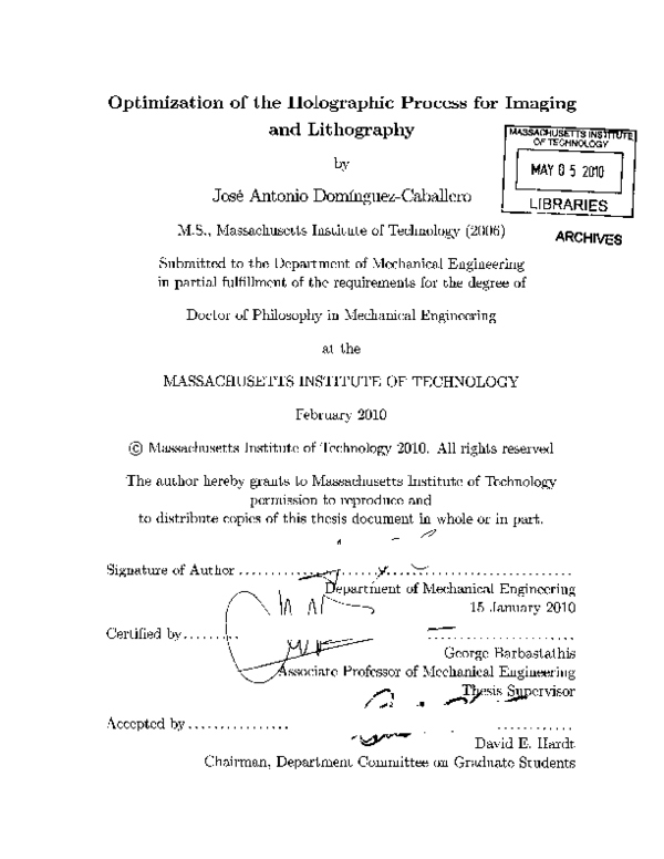PDF) Optimization of the holographic process for imaging and