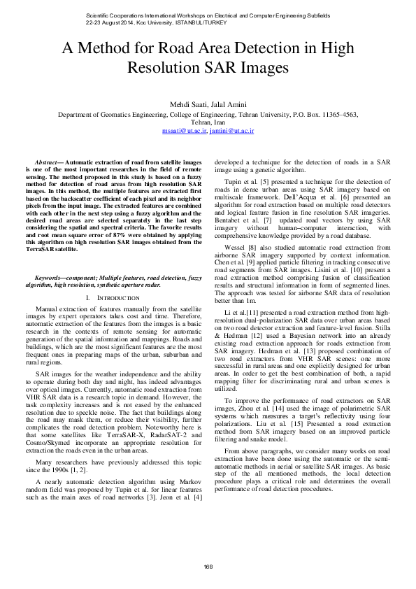 (PDF) A Method for Automatic Road Extraction of High Resolution SAR Imagery