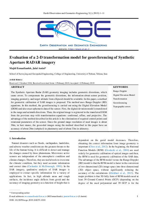 (PDF) Evaluation of a 2-D transformation model for georeferencing of ...