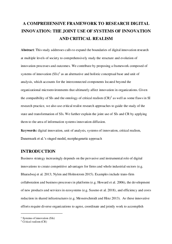 (PDF) A comprehensive framework to research digital innovation: The ...