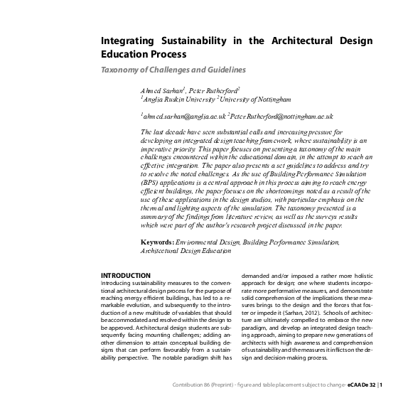 (PDF) Integrating Sustainability in the Architectural Design Education