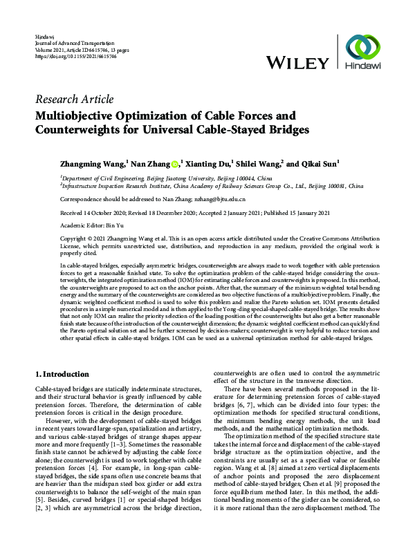 (PDF) Multiobjective Optimization of Cable Forces and Counterweights ...