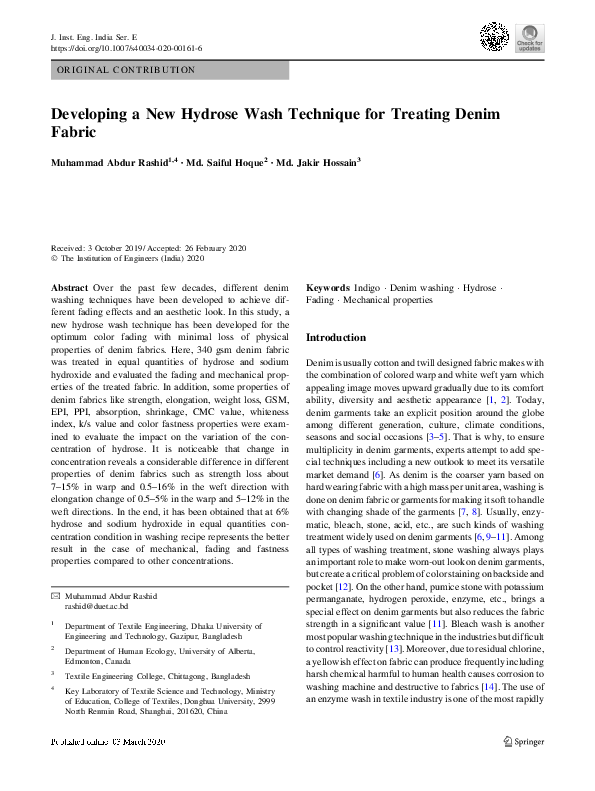 (PDF) Developing a New Hydrose Wash Technique for Treating Denim Fabric