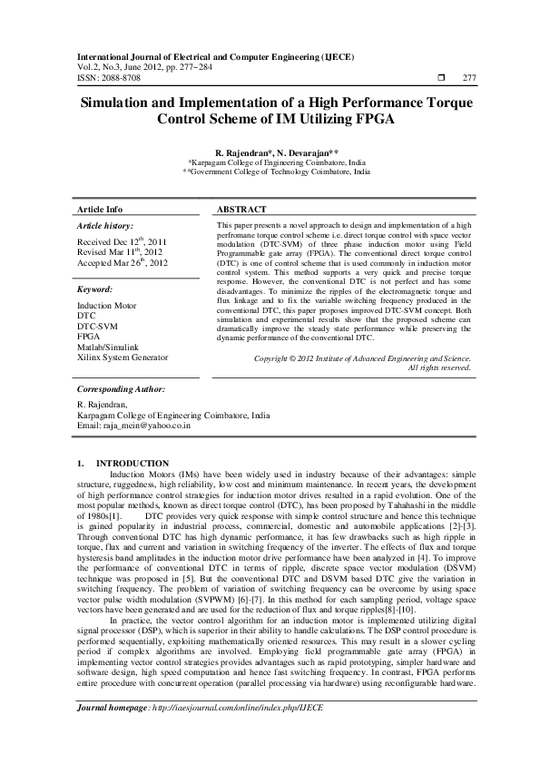 (PDF) Simulation and Implementation of a High Performance Torque ...