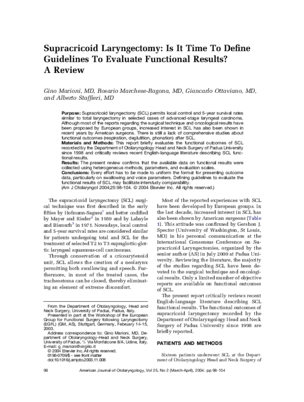  pdf supracricoid laryngectomy is it time to define guidelines to