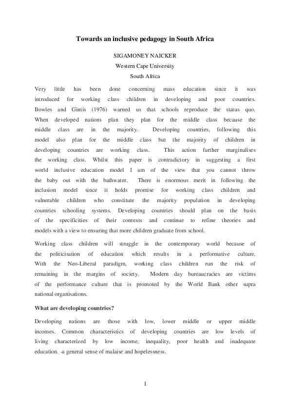 POLICY CONTEXT OF INCLUSIVE EDUCATION IN SOUTH AFRICA visual data 5