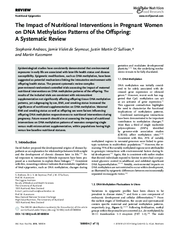 (PDF) The Impact of Nutritional Interventions in Pregnant Women on DNA ...
