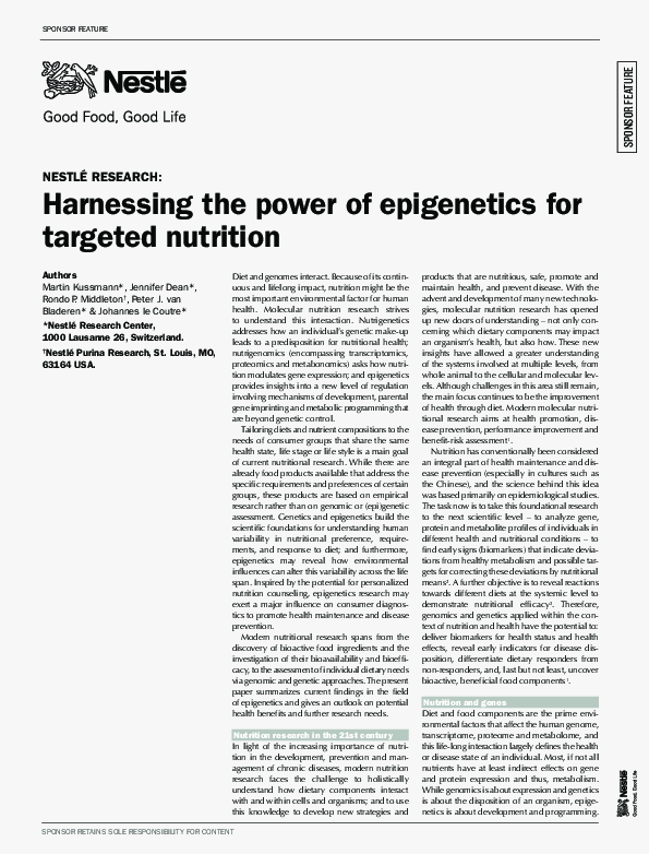 (PDF) Harnessing the power of epigenetics for targeted nutrition