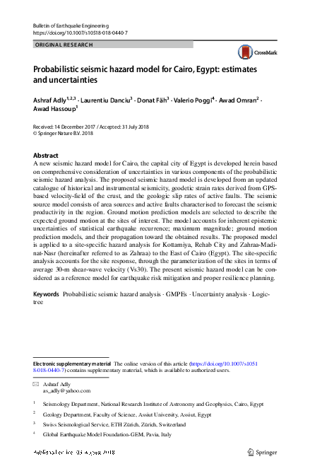 (PDF) Probabilistic seismic hazard model for Cairo, Egypt: estimates ...