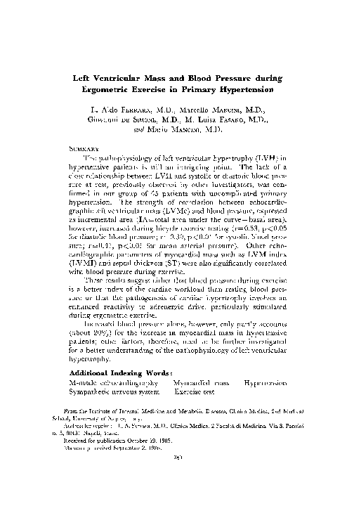 (PDF) Left ventricular mass and blood pressure during ergometric ...