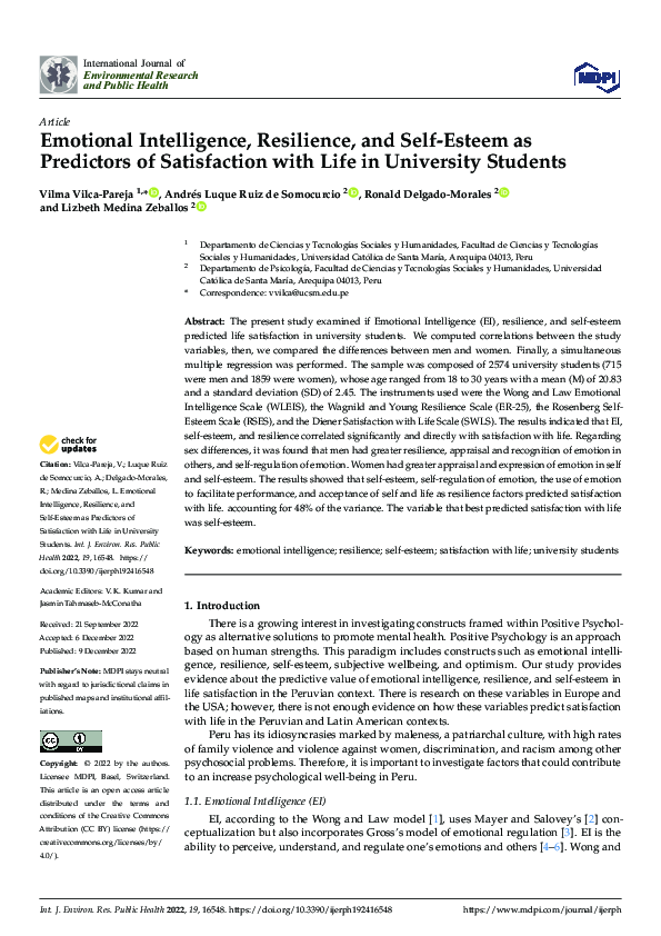 (PDF) Emotional Intelligence, Resilience, and Self-Esteem as Predictors ...