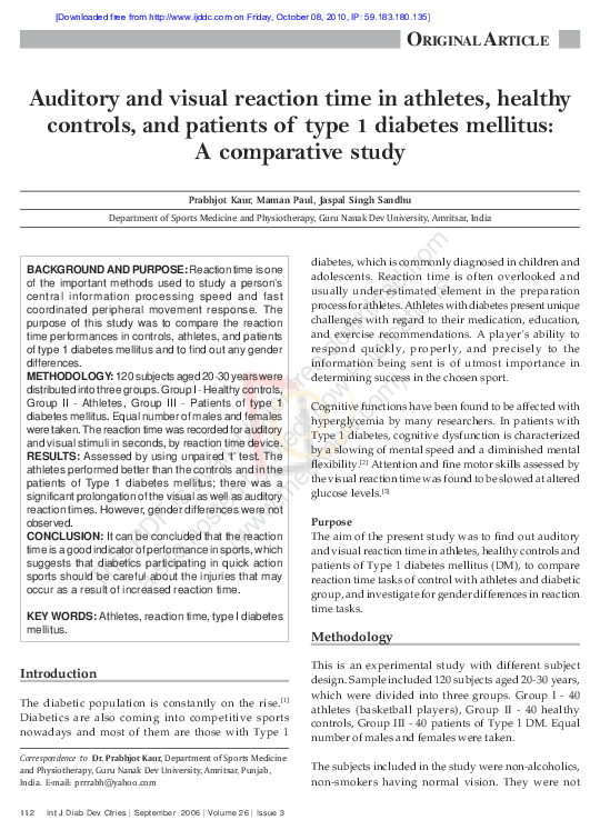 (PDF) Comparative Study of Reaction Times in Athletes and Diabetics