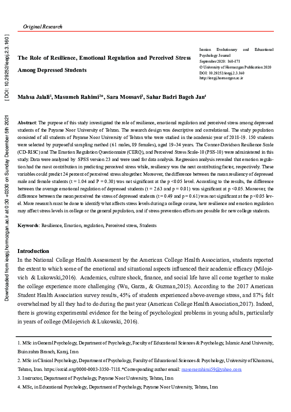 (PDF) The Role of Resilience, Emotional Regulation And Perceived Stress ...