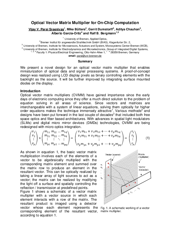 (PDF) Optical Vector Matrix Multiplier for On-Chip Computation