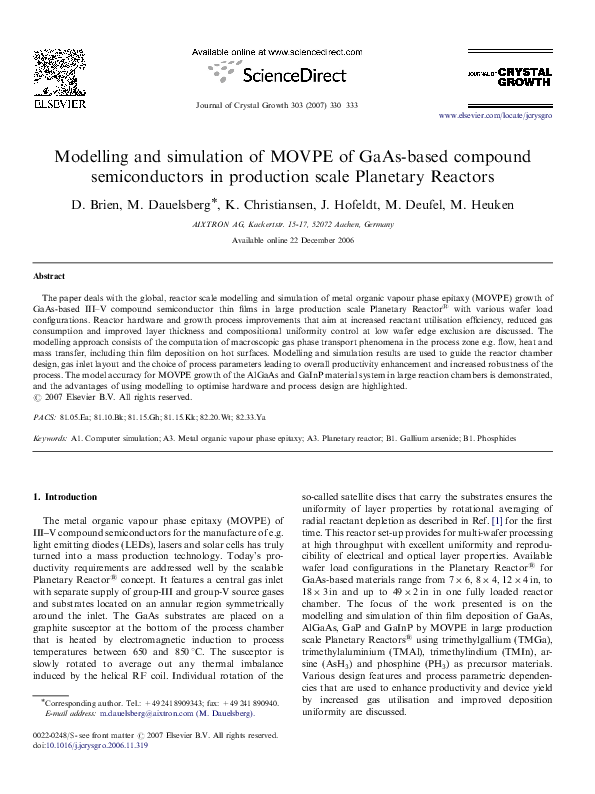 (PDF) Modelling and simulation of MOVPE of GaAsbased compound