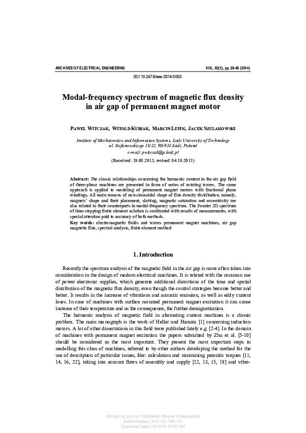 (PDF) Modal-frequency spectrum of magnetic flux density in air gap of ...
