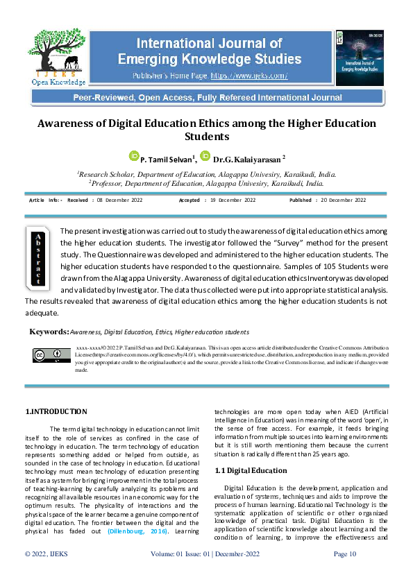 (PDF) Awareness of Digital Education Ethics among the Higher Education ...