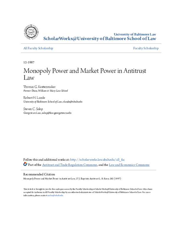 (PDF) Monopoly Power and Market Power in Antitrust Law