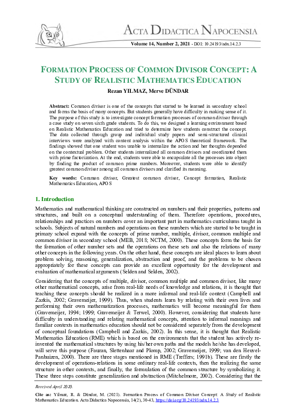  pdf formation process of common divisor concept a study of realistic