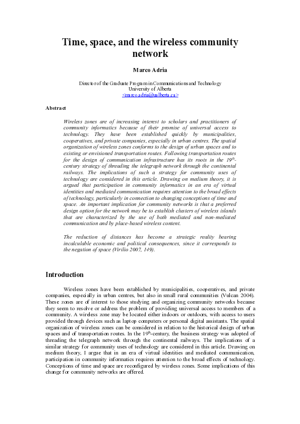 (PDF) Time, space and the wireless community network