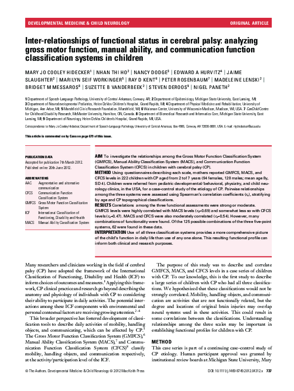 (PDF) Inter-relationships of functional status in cerebral palsy ...