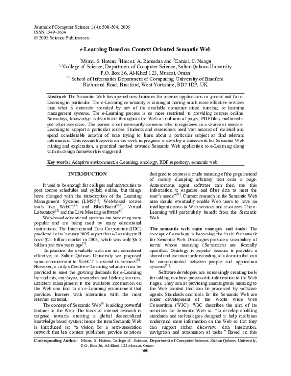 (PDF) e-Learning Based on Context Oriented Semantic Web