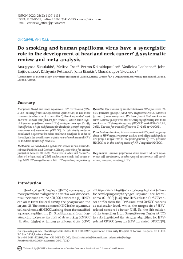 (PDF) Do smoking and human papilloma virus have a synergistic role in ...