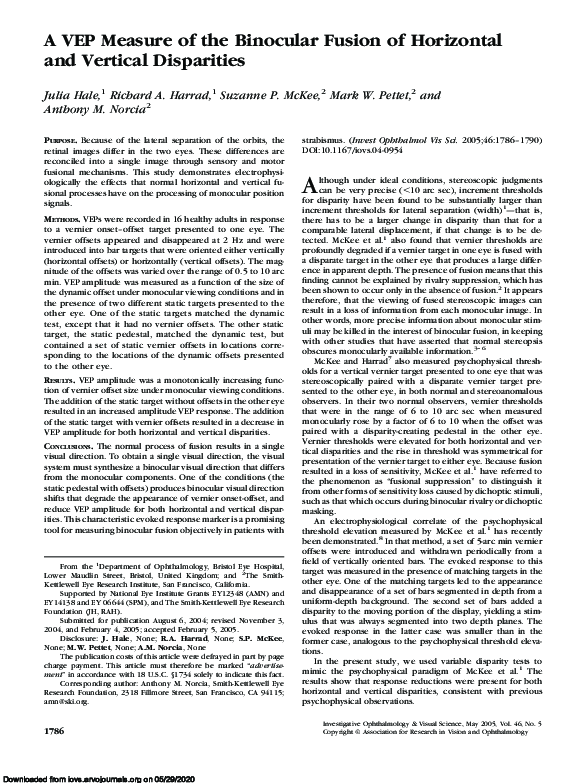 (PDF) A VEP Measure of the Binocular Fusion of Horizontal and Vertical
