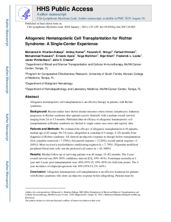 (PDF) Allogeneic Hematopoietic Cell Transplantation for Richter ...