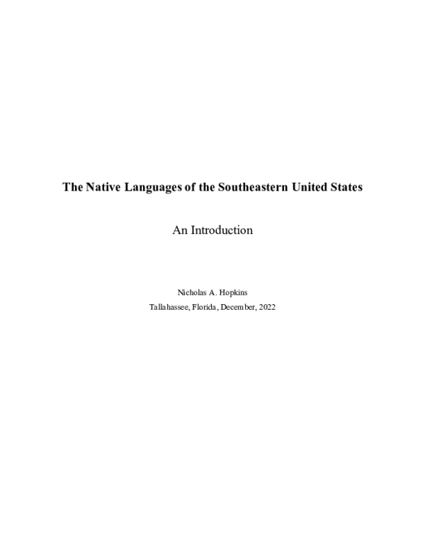 (DOC) An Introduction to the Native Languages of the SE United States