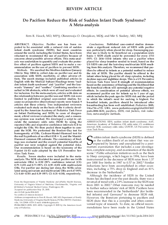 (PDF) Do Pacifiers Reduce the Risk of Sudden Infant Death Syndrome? A