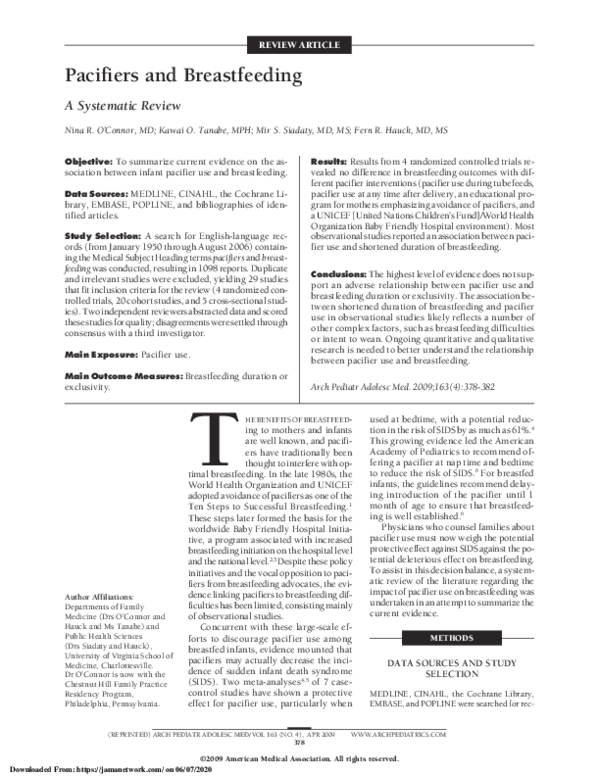(PDF) Pacifiers and Breastfeeding Fern Hauck Academia.edu