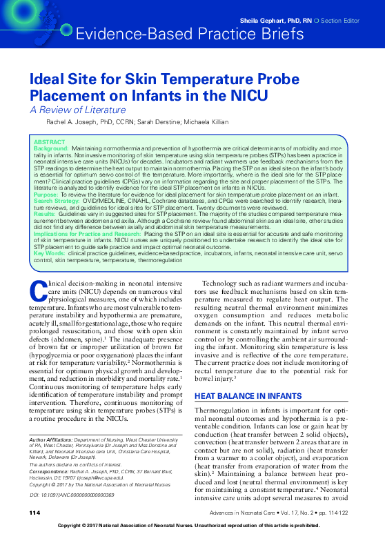 (PDF) Ideal Site for Skin Temperature Probe Placement on Infants in the