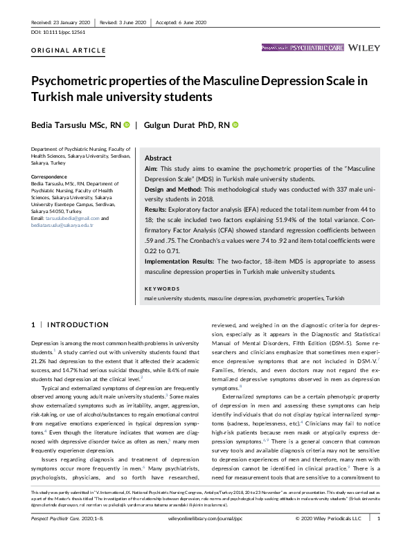 (PDF) Psychometric properties of the Masculine Depression Scale in ...