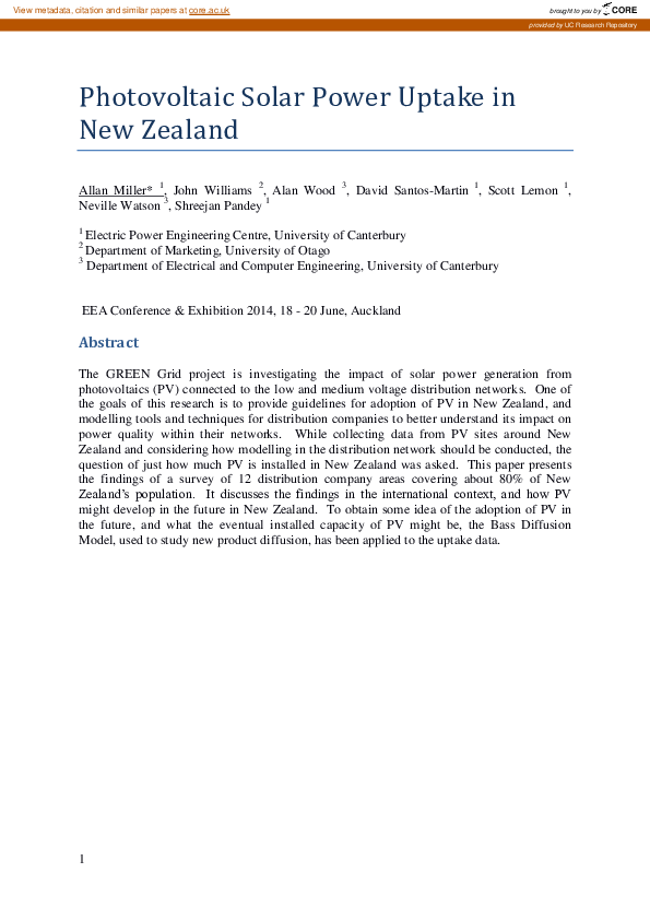 (PDF) Photovoltaic Solar Power Uptake in New Zealand