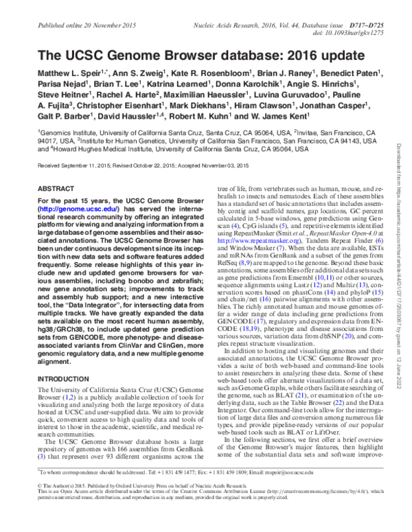 (PDF) The UCSC Genome Browser database: 2016 update