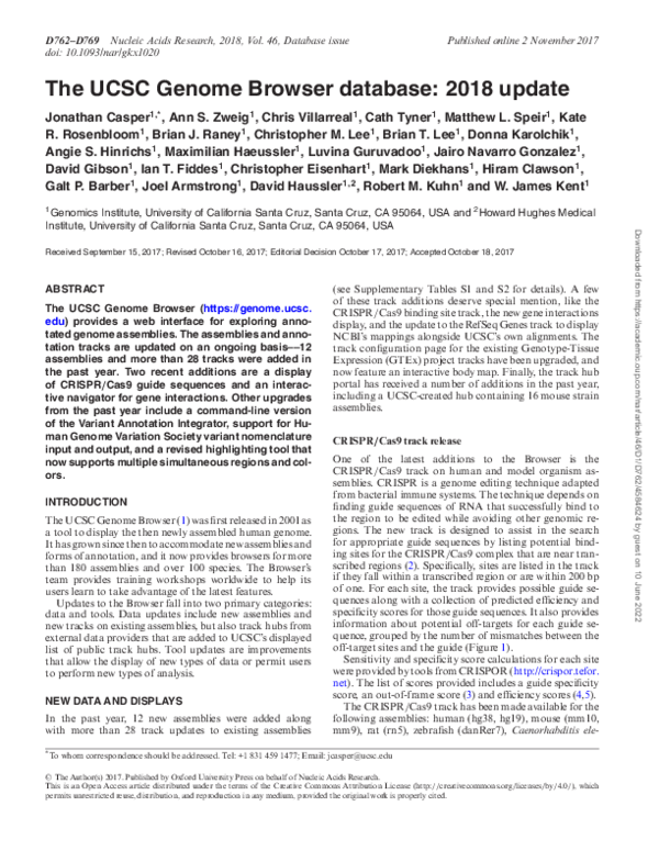 (PDF) The UCSC Genome Browser database: 2018 update