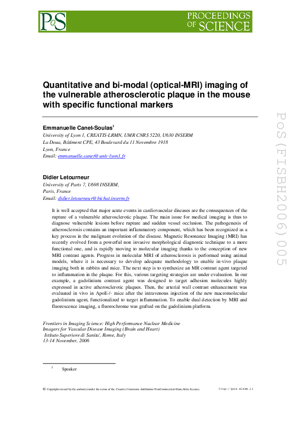 (PDF) Quantitative and bi-modal (optical-MRI) imaging of the vulnerable ...