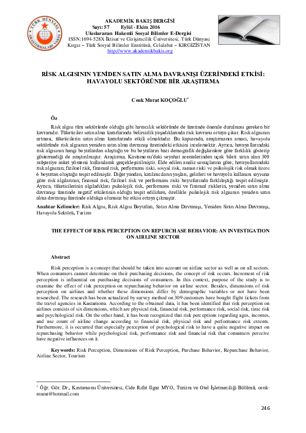 (PDF) The Effect of Risk Perception on Repurchase Behavior: An ...